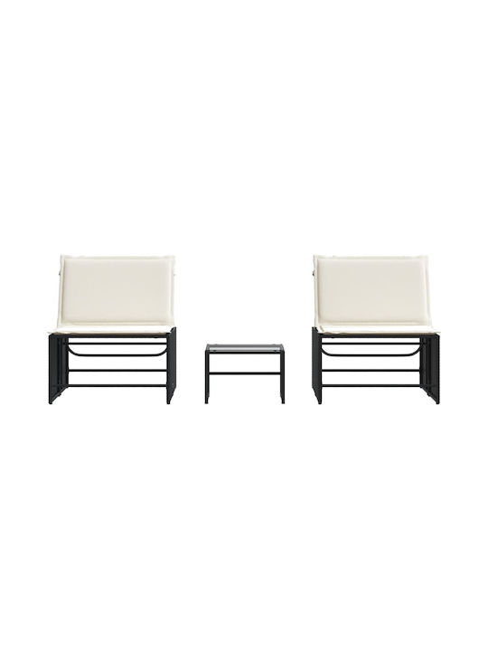 Șezlong Rattan cu Pernă Negru 2buc 70x98cm