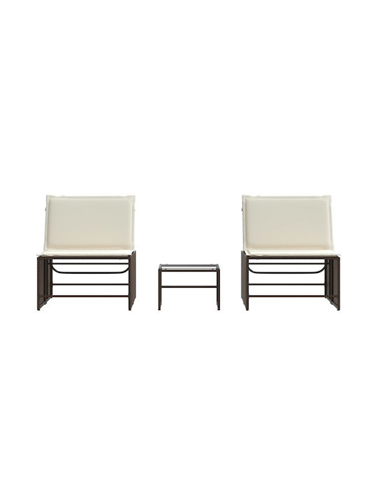 Deckchair Rattan with Cushion Brown 2pcs 70x98cm.