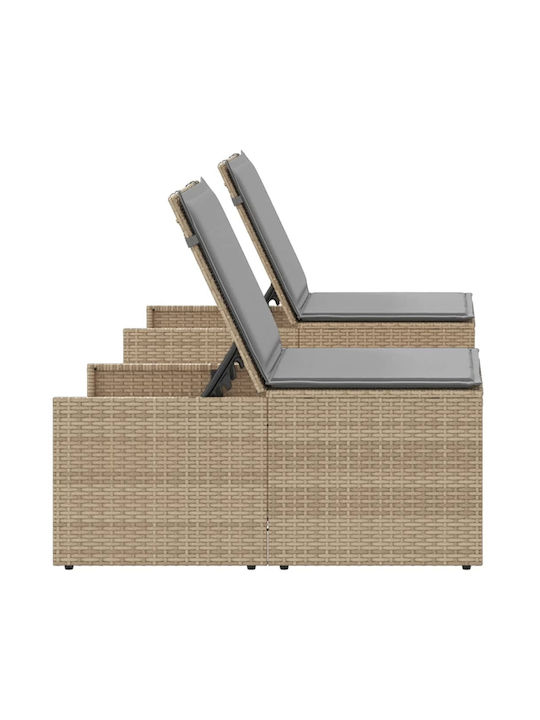 Deckchair Rattan with Cushion Beige 2pcs 70x98cm.