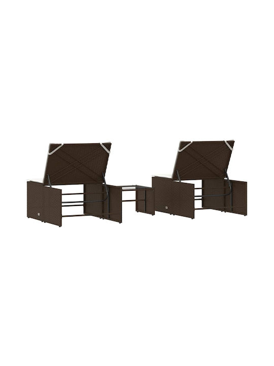 Deckchair Rattan with Cushion Brown 2pcs 70x98cm.
