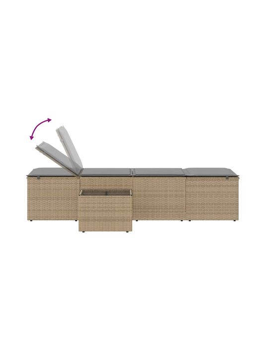 Deckchair Rattan with Cushion Beige 2pcs 70x98cm.