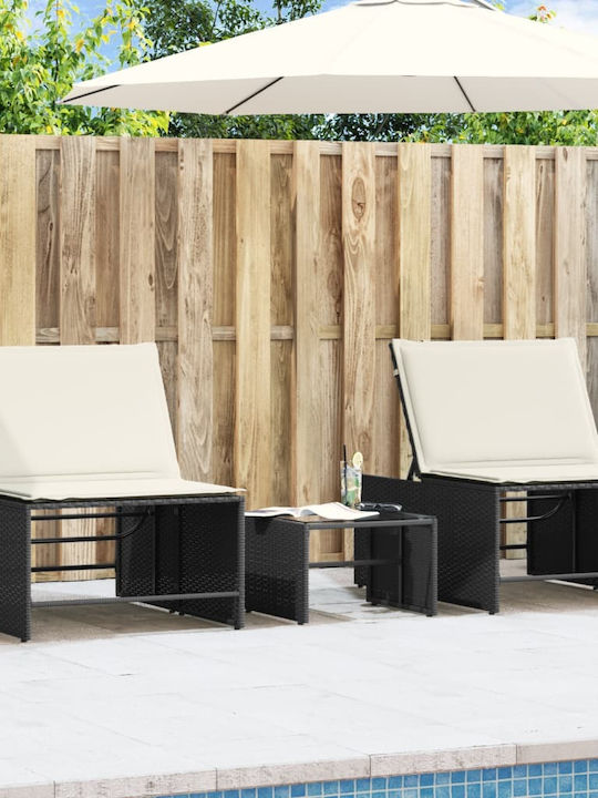 Șezlong Rattan cu Pernă Negru 2buc 70x98cm