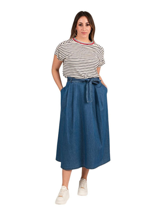 Passager Denim High Waist Midi Skirt in Blue color