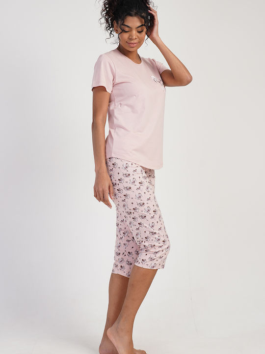 Vienetta Secret Sommer Damen Pyjama-Set Baumwolle Rosa