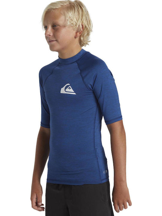 Rash Guard Quiksilver Youth Everyday Short Sleeve UPF 50 Rash Vest Boys 8-16 Monaco Blue Heather