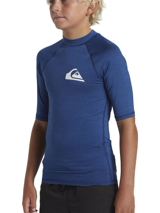 Rash Guard Quiksilver Youth Everyday Short Sleeve UPF 50 Rash Vest Boys 8-16 Monaco Blue Heather