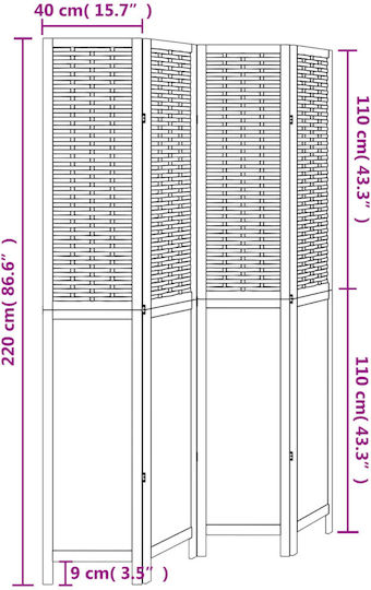 vidaXL Декоративен Параван Дървен с 4 Панела 140x220см