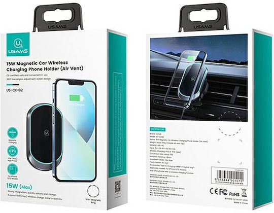 Usams USA801 Car Mobile Mount with Magnet and Wireless Charging Black