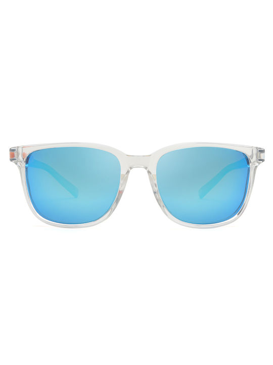 Polareye Men's Sunglasses with Transparent Plastic Frame and Light Blue Polarized Mirror Lens PL529