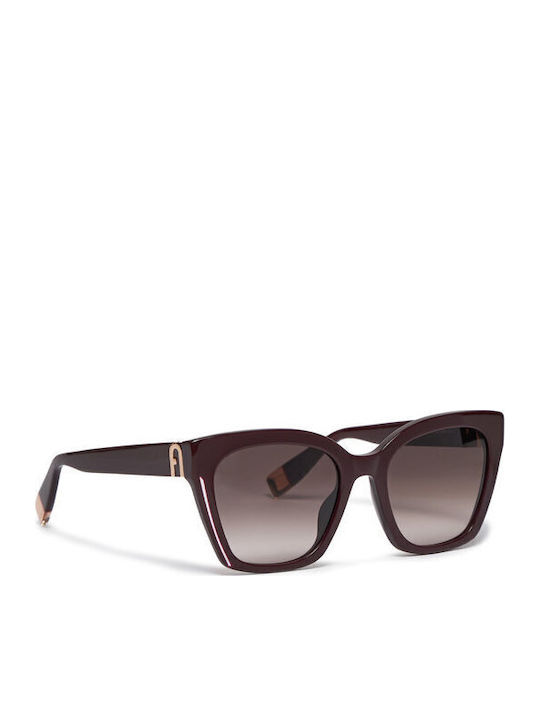 Furla Women's Sunglasses with Burgundy Plastic Frame and Brown Gradient Lens SFU708 0G96