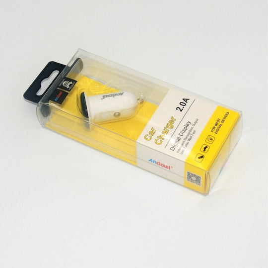 Andowl Car Charger 3.1A with Ports: 2xUSB and Voltmeter Black Color