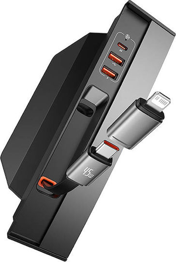 Baseus Tspace Series Автомобилно Зарядно Устройство 45W 22A с Портове 2xUSB-A 2xType-C с Type-C Кабел Черен Цвят