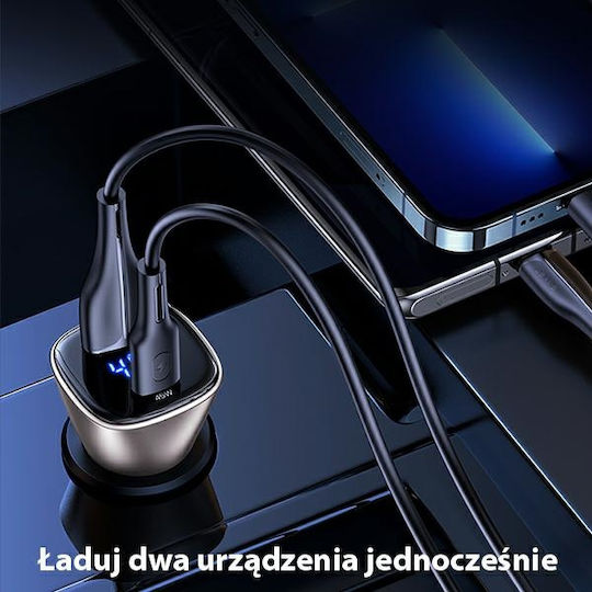 Usams Car Charger 45W Fast Charging with Ports: 2xUSB Gold Color