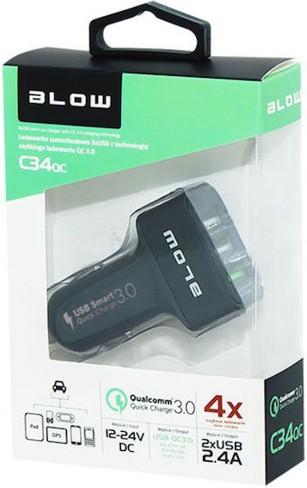 Blow Φορτιστής Αυτοκινήτου Qualcomm 3.0 40W 2.4A με Θύρες: 3xUSB Μαύρος