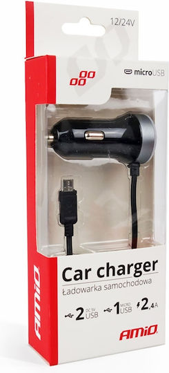 AMiO Pch Pro01 2x Micro Φορτιστής Αυτοκινήτου 2.4A Γρήγορης Φόρτισης με Θύρες: 2xUSB Μαύρο Χρώμα