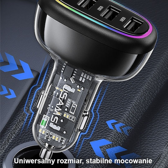 Usams Auto-Ladegerät 48W mit Anschlüssen: 3xUSB 1xType-C Schwarz Farbe
