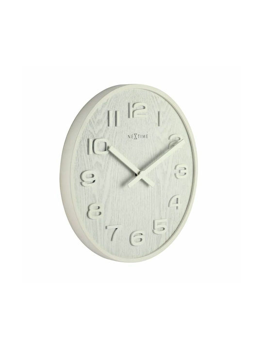 Nextime Wall Clock Wooden White Ø35.5cm