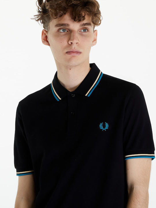 Fred Perry Bluza Bărbătească cu Mânecă Scurtă Polo Neagră