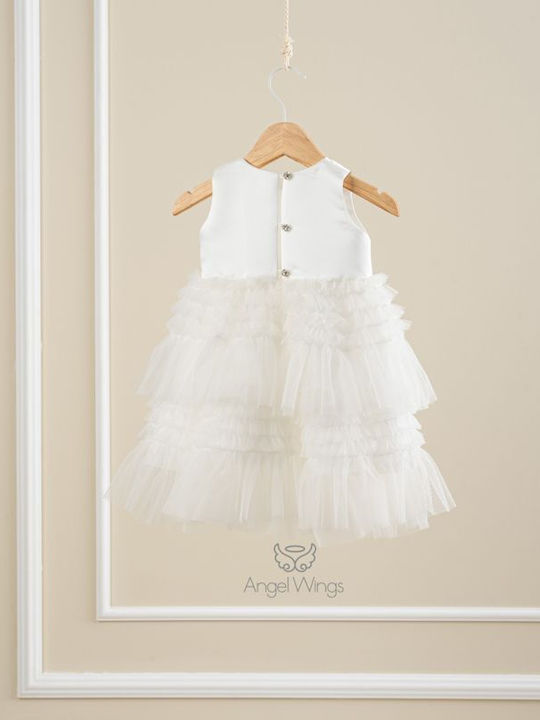 Angel Wings Λευκό Βαπτιστικό Σετ Ρούχων με Αξεσουάρ Μαλλιών & Φόρεμα από Τούλι 2τμχ