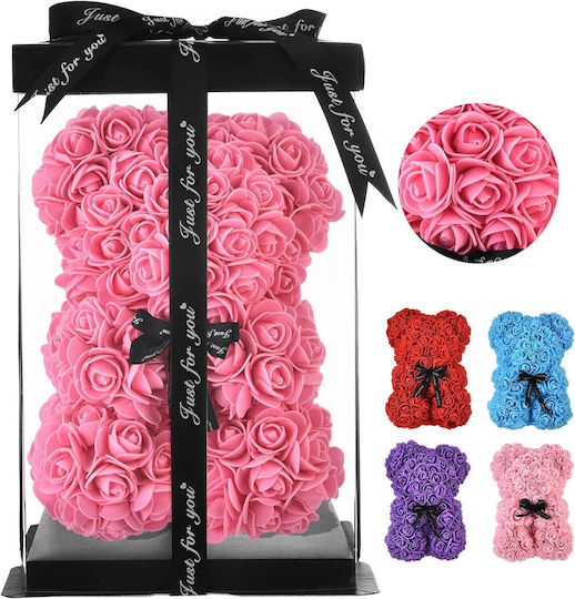 Teddybär aus künstlichen Rosen Rosa 40cm in Box
