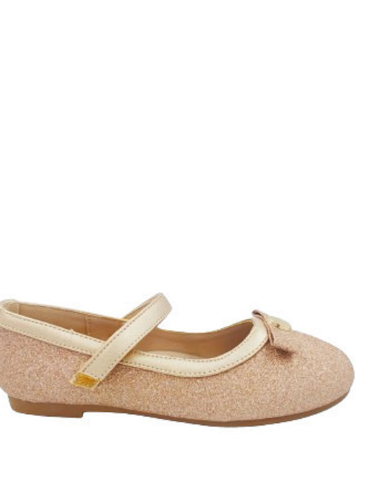 Kids Anatomic Leather Ballerinas with Hoop & Loop Closure Gold