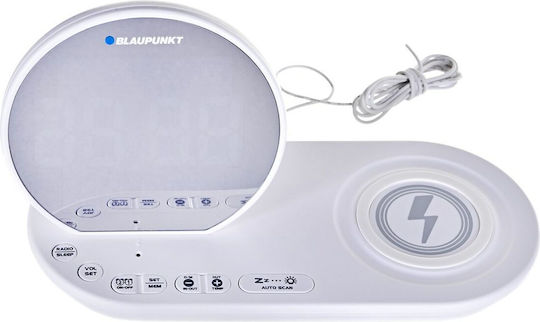 Blaupunkt Tabletop Digital LED Clock with Alarm Clock Radio and Wireless Charging White CR85WH