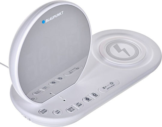 Blaupunkt Tabletop Digital LED Clock with Alarm Clock Radio and Wireless Charging White CR85WH