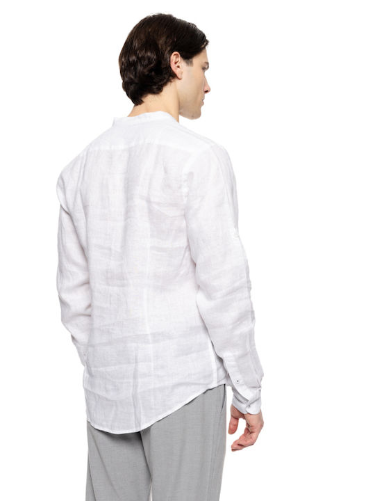 Smart Fashion Men's Shirt Long Sleeve Linen White