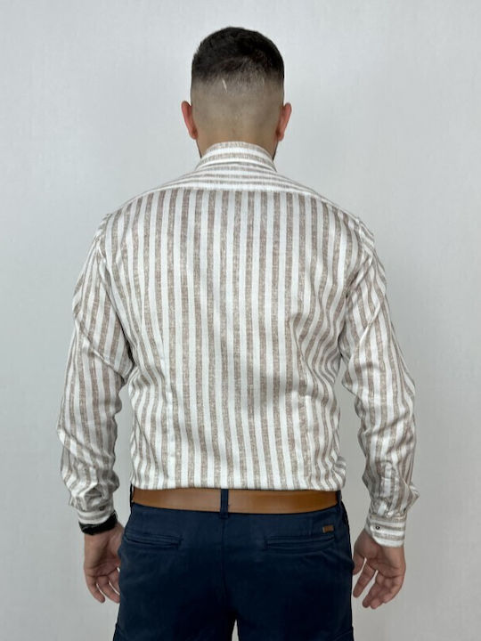Long Sleeve Striped Beige Shirt