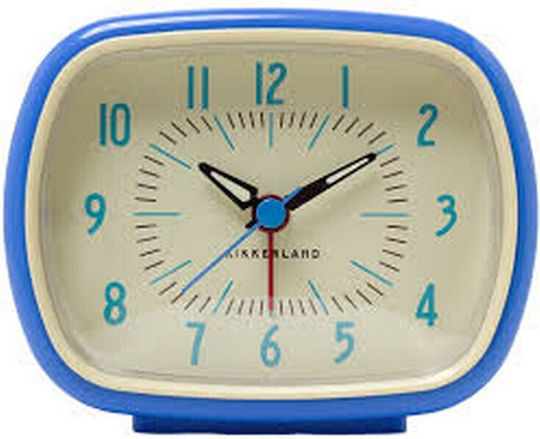 Kikkerland Retro Blue Tabletop Clock with Hands Plastic with Alarm Clock Blue AC08-BL