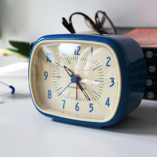 Kikkerland Retro Blue Tabletop Clock with Hands Plastic with Alarm Clock Blue AC08-BL