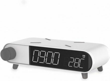 Ksix Retro Tabletop Digital Metal Clock With Alarm Clock & Wireless Charging White BXCQI15B