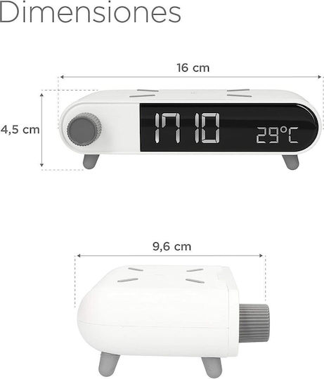 Ksix Retro Tabletop Digital Metal Clock With Alarm Clock & Wireless Charging White BXCQI15B