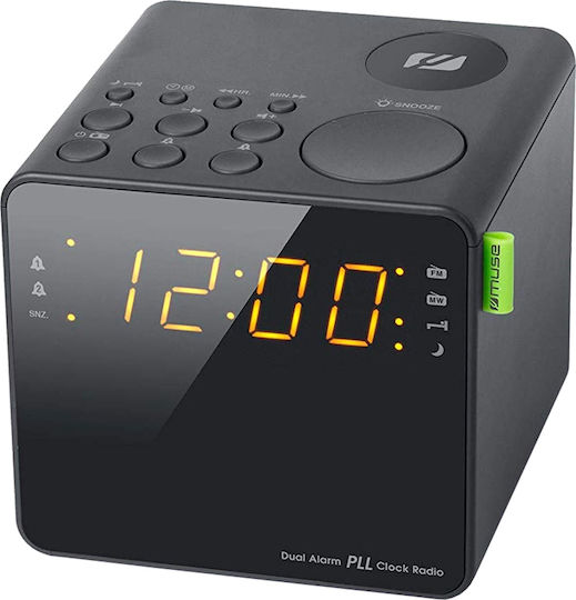 Muse 230121 Tischuhr Digital LED mit Wecker & Tischradio Schwarz M-187CR