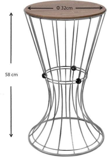 Στρογγυλό Βοηθητικό Τραπεζάκι Girene Ξύλινο Ασημί - Καρυδί Μ32xΠ32xΥ58εκ.