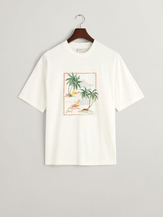 Tricou imprimat hawaiian pentru bărbați Gant Ecru