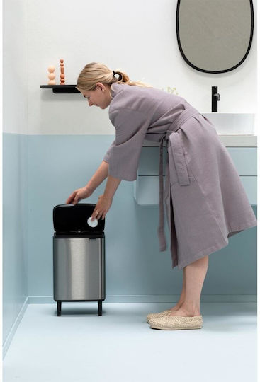 Brabantia Bo Small Hi Waste Bin Plastic Push Silver 12L