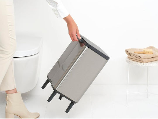 Brabantia Bo Small Hi Waste Bin Plastic Push Silver 12L