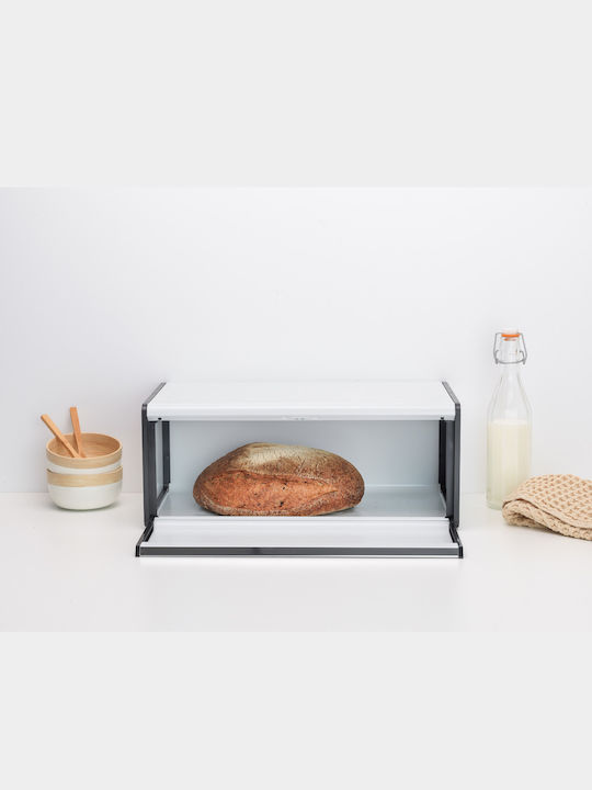 Brabantia Fall Front Bread Bin Bread Box with Lid Metallic White 46.5x25x18.7cm