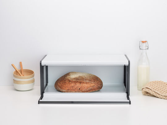 Brabantia Fall Front Bread Bin Bread Box with Lid Metallic White 46.5x25x18.7cm