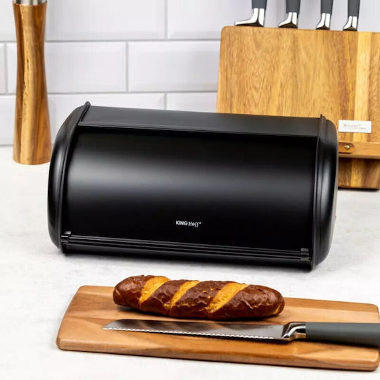 KING Hoff Brotkasten mit Deckel Inox Schwarz 36x24x15cm