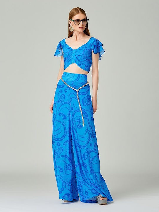 Printed Crop Blouse Lynne Ruffle Royal Printed Crop Blouse Lynne Ruffle Royal
