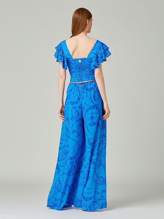 Printed Crop Blouse Lynne Ruffle Royal