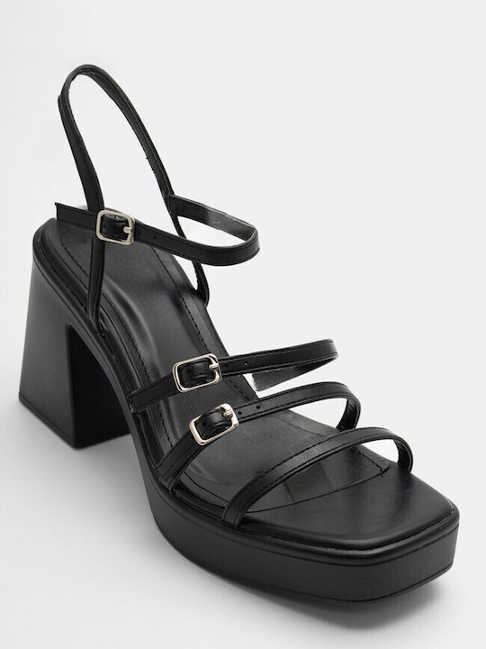 Luigi Platform Synthetic Leather Women's Sandals Black with Low Heel