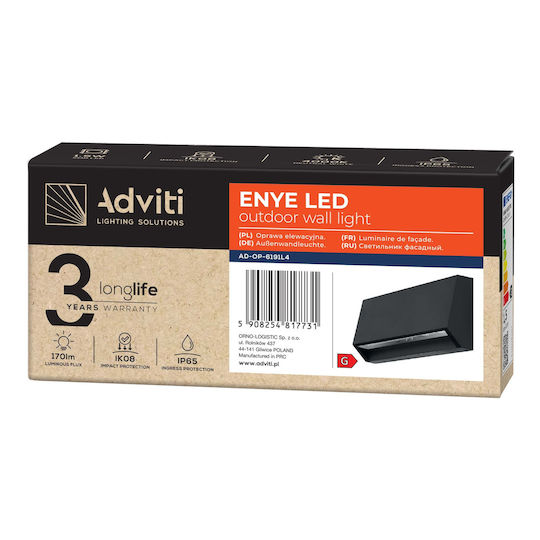 Adviti Wall-Mounted Outdoor Light LED IP65 3W with Natural White Light 16x3.3x7εκ.