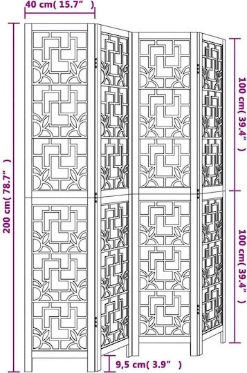 vidaXL Διακοσμητικό Παραβάν Ξύλινο με 4 Φύλλα 140x200cm