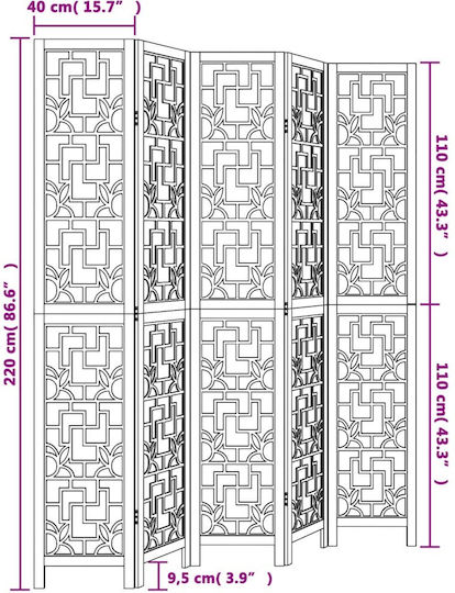 vidaXL Декоративен Параван Дървен с 5 Панела 175x220см