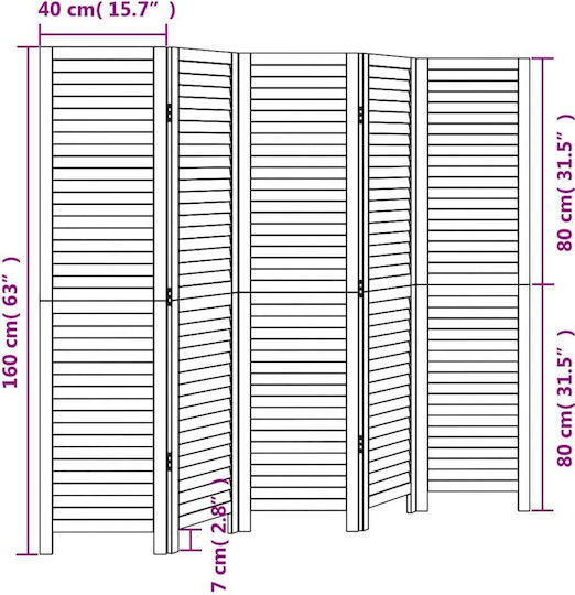 vidaXL Dekorativer Raumteiler Hölzernes mit 5 Paneelen 175x160cm