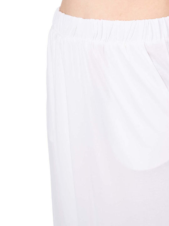 Pants Women's High-waisted Fabric Trousers with Elastic Relaxed Fit White