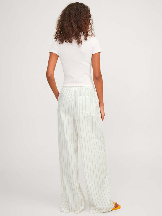 Jack & Jones Women's Linen Trousers with Elastic Striped Ecru